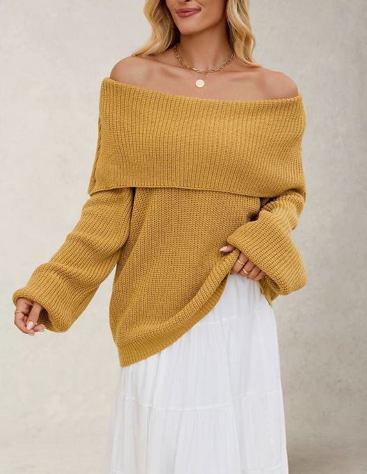 Autumn Winter Women Clothing Loose Sweater off Neck Pullover Sweater - Iyanka