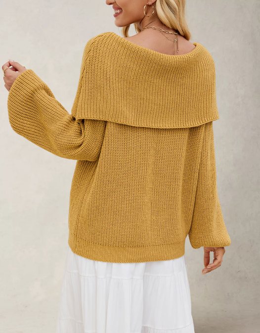 Autumn Winter Women Clothing Loose Sweater off Neck Pullover Sweater - Iyanka