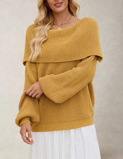 Autumn Winter Women Clothing Loose Sweater off Neck Pullover Sweater - Iyanka