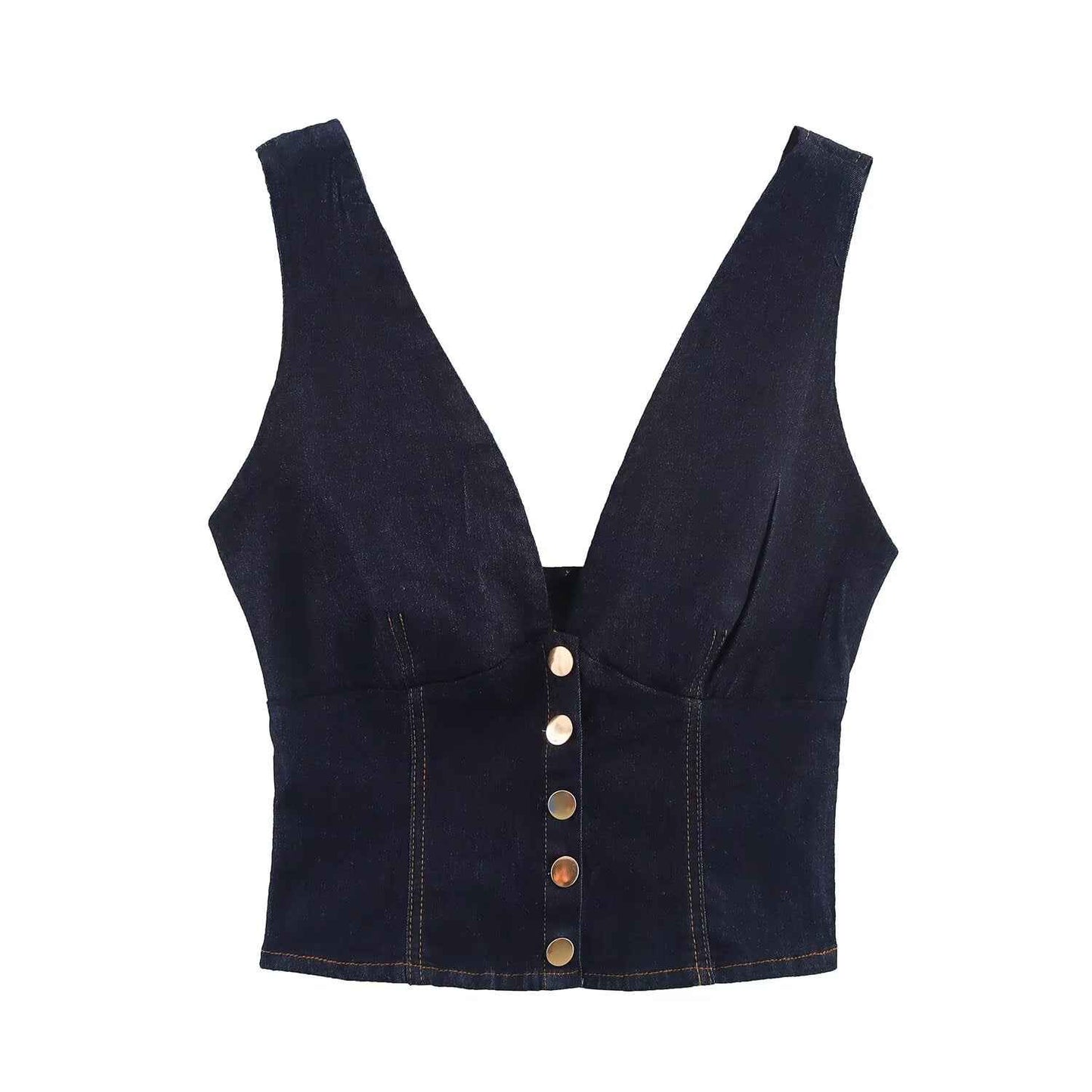 Women’s Summer Slim Fit Denim V-Neck Short Top – Casual Tank