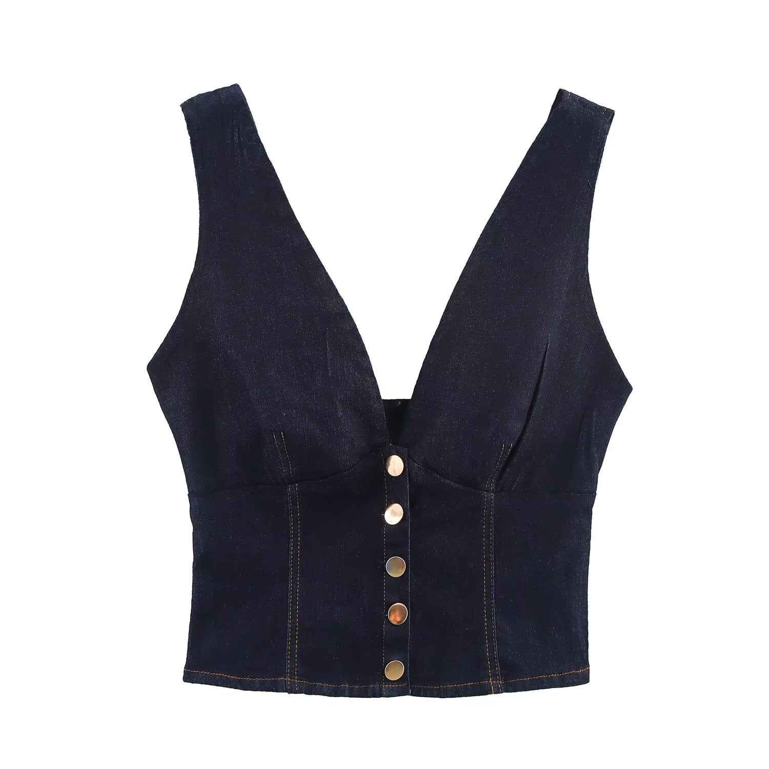 Women’s Summer Slim Fit Denim V-Neck Short Top – Casual Tank