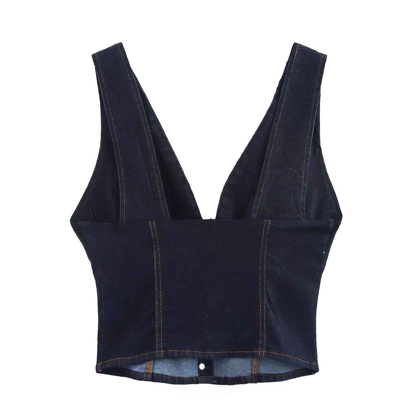 Women’s Summer Slim Fit Denim V-Neck Short Top – Casual Tank