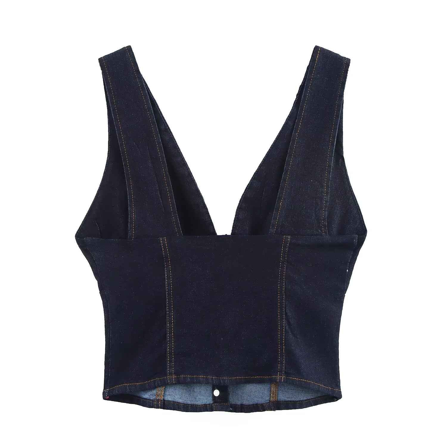 Women’s Summer Slim Fit Denim V-Neck Short Top – Casual Tank