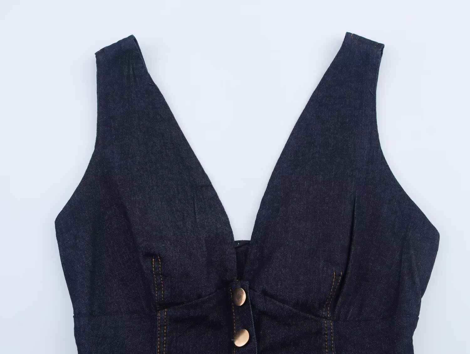 Women’s Summer Slim Fit Denim V-Neck Short Top – Casual Tank
