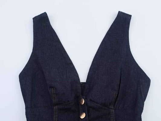 Women’s Summer Slim Fit Denim V-Neck Short Top – Casual Tank