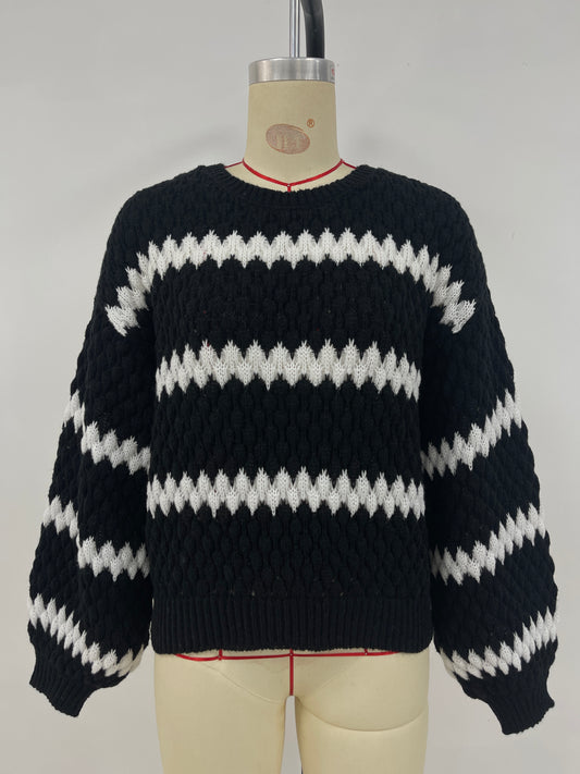 Autumn Winter Women Knitted Pullover Striped Trendy Loose Sweater - Iyanka