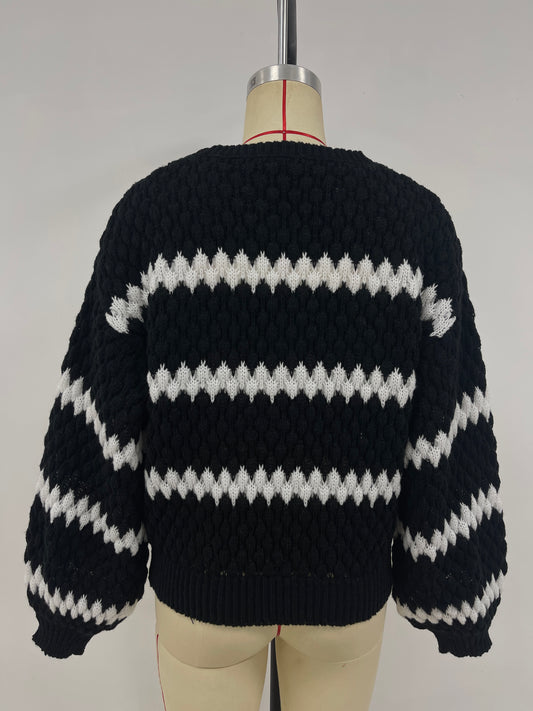 Autumn Winter Women Knitted Pullover Striped Trendy Loose Sweater - Iyanka