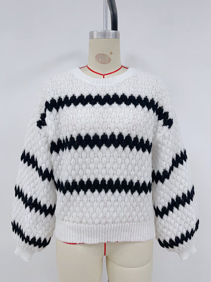 Autumn Winter Women Knitted Pullover Striped Trendy Loose Sweater - Iyanka