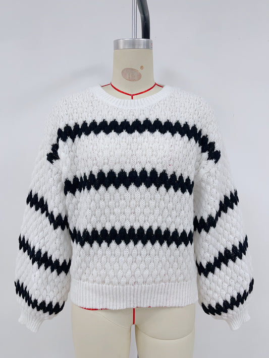 Autumn Winter Women Knitted Pullover Striped Trendy Loose Sweater - Iyanka