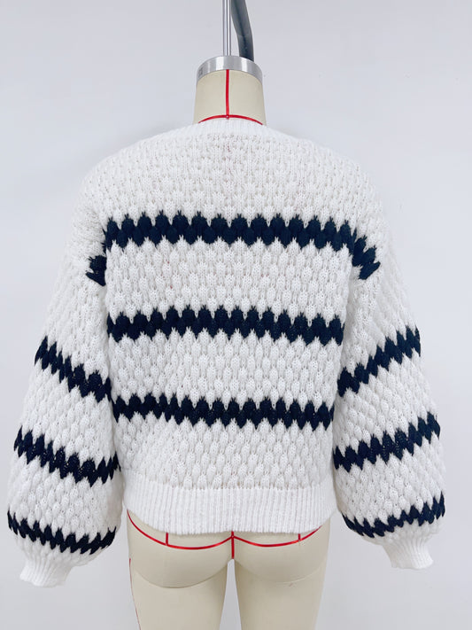 Autumn Winter Women Knitted Pullover Striped Trendy Loose Sweater - Iyanka