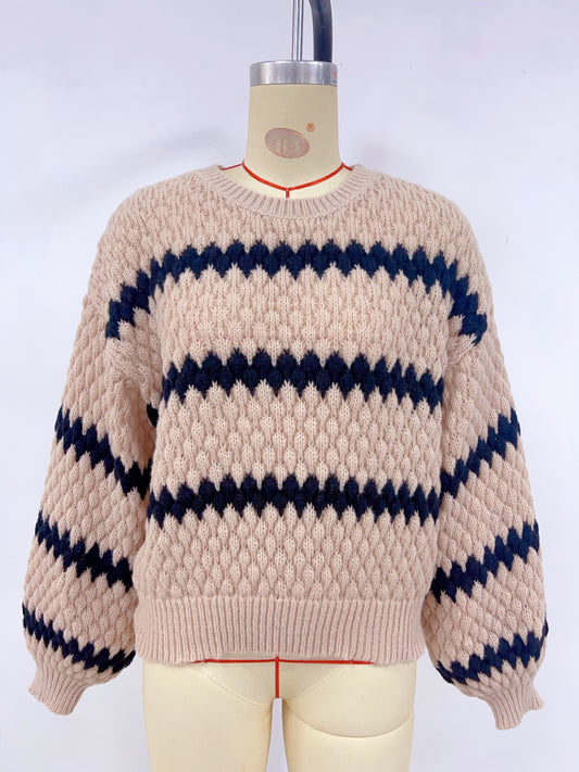 Autumn Winter Women Knitted Pullover Striped Trendy Loose Sweater - Iyanka