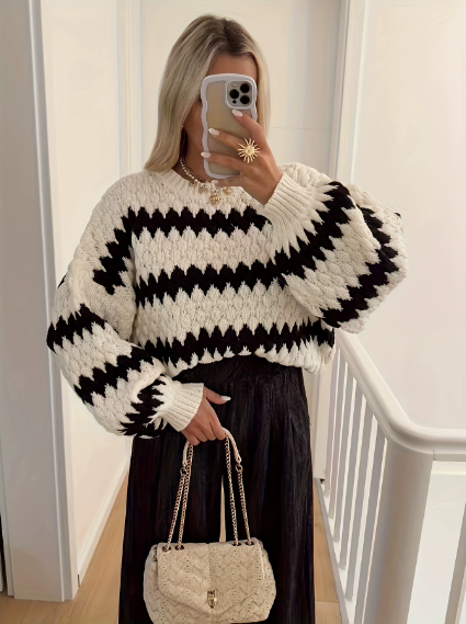 Autumn Winter Women Knitted Pullover Striped Trendy Loose Sweater - Iyanka