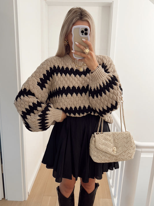 Autumn Winter Women Knitted Pullover Striped Trendy Loose Sweater - Iyanka