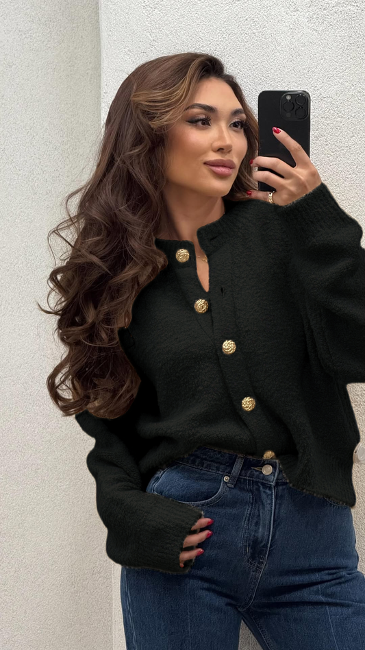 Fall Winter Solid Color Sweater Knitwear round Neck Button Cardigan Sweater Coat - Iyanka
