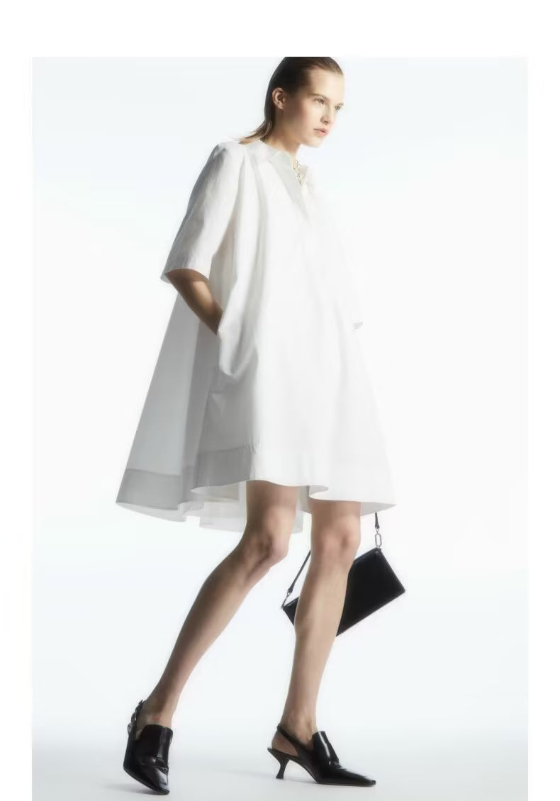 A line Mini Dress Women Summer Solid Color Loose Short Dress