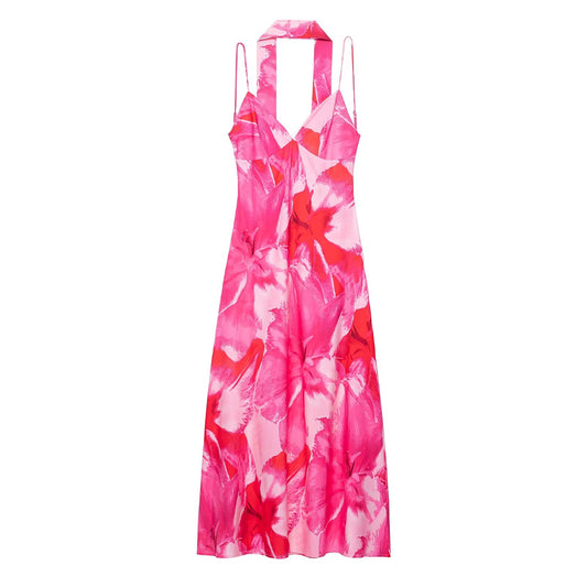 Summer Women Clothing Scarf Decoration Printed Long Sling Dress