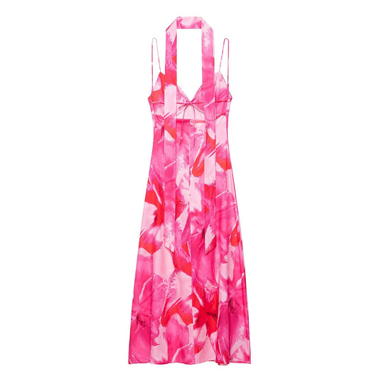 Summer Women Clothing Scarf Decoration Printed Long Sling Dress