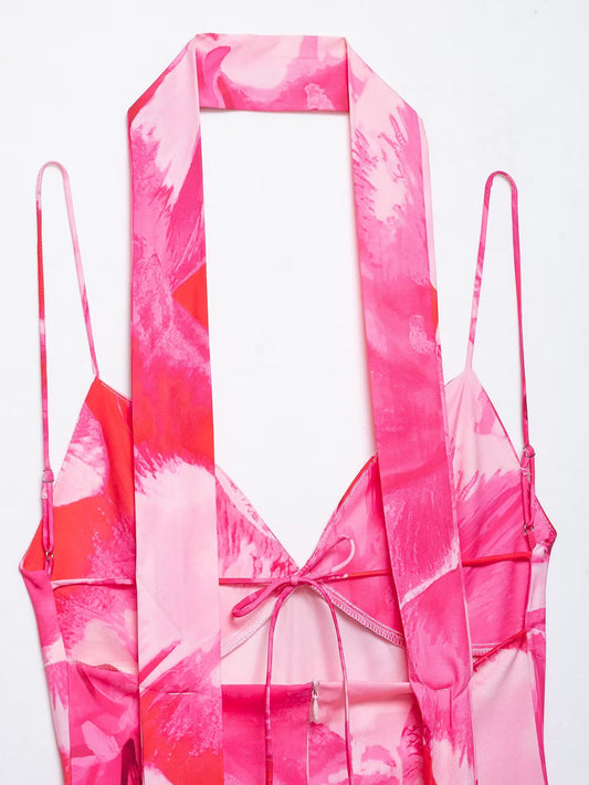 Summer Women Clothing Scarf Decoration Printed Long Sling Dress