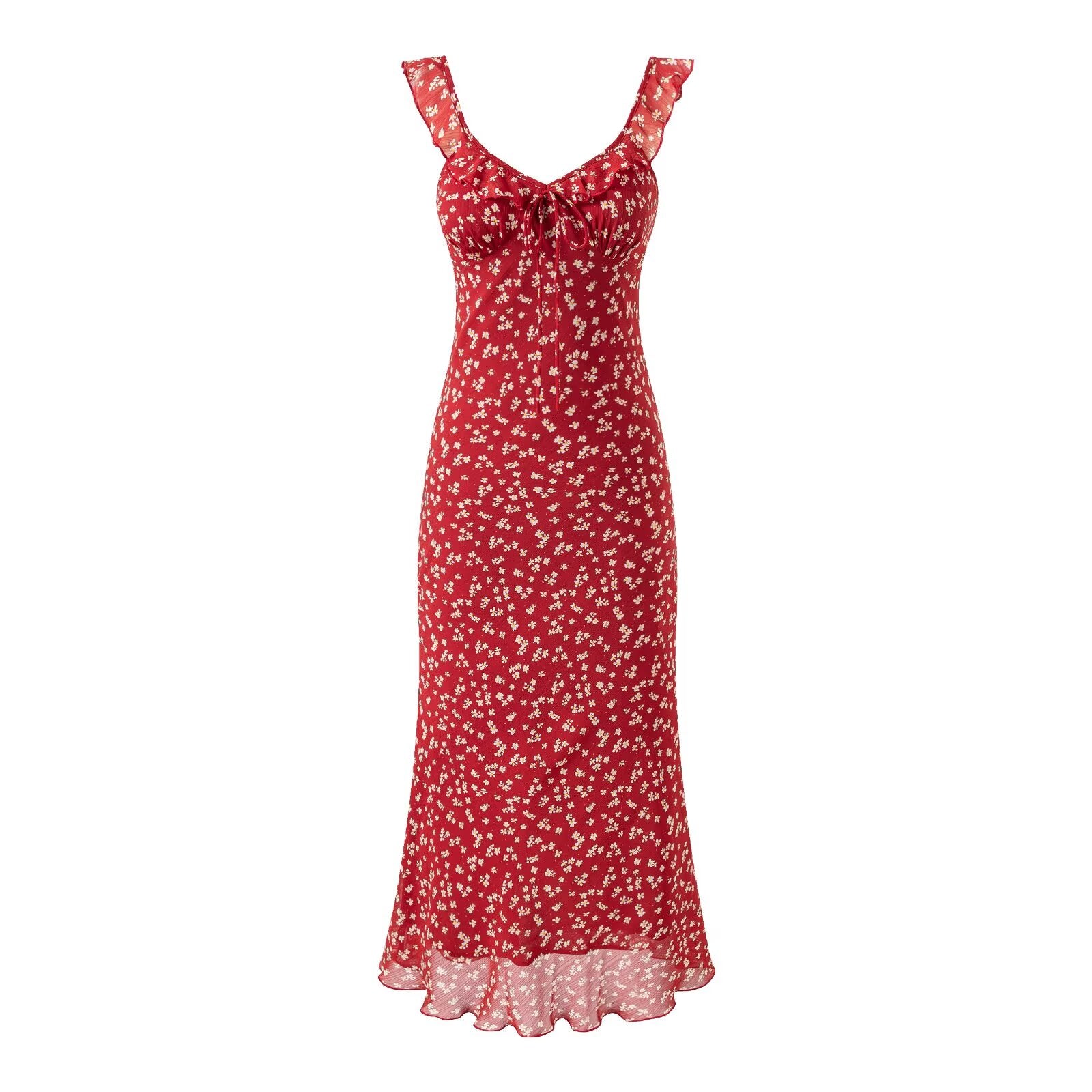 red-small-floral-sling-dress-women-summer-tight-waist-a-line-slimming-backless-holiday-maxi-dress