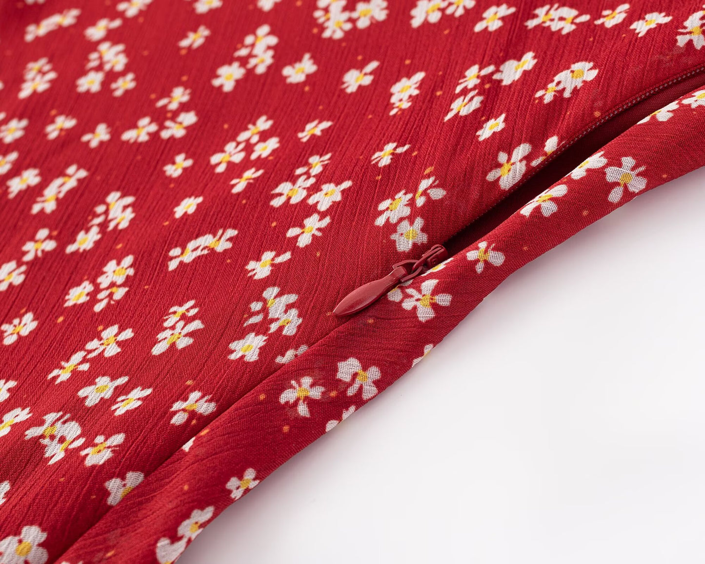Red Small Floral Sling Dress Women Summer Tight Waist A line Slimming Backless Holiday Maxi Dress