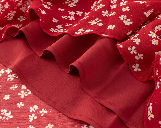 Red Small Floral Sling Dress Women Summer Tight Waist A line Slimming Backless Holiday Maxi Dress