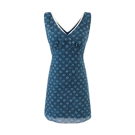 V neck Organza Patchwork Waist-Slimming Floral Dress Women Summer Waist-Controlled Slim-Fit Sleeveless Dress