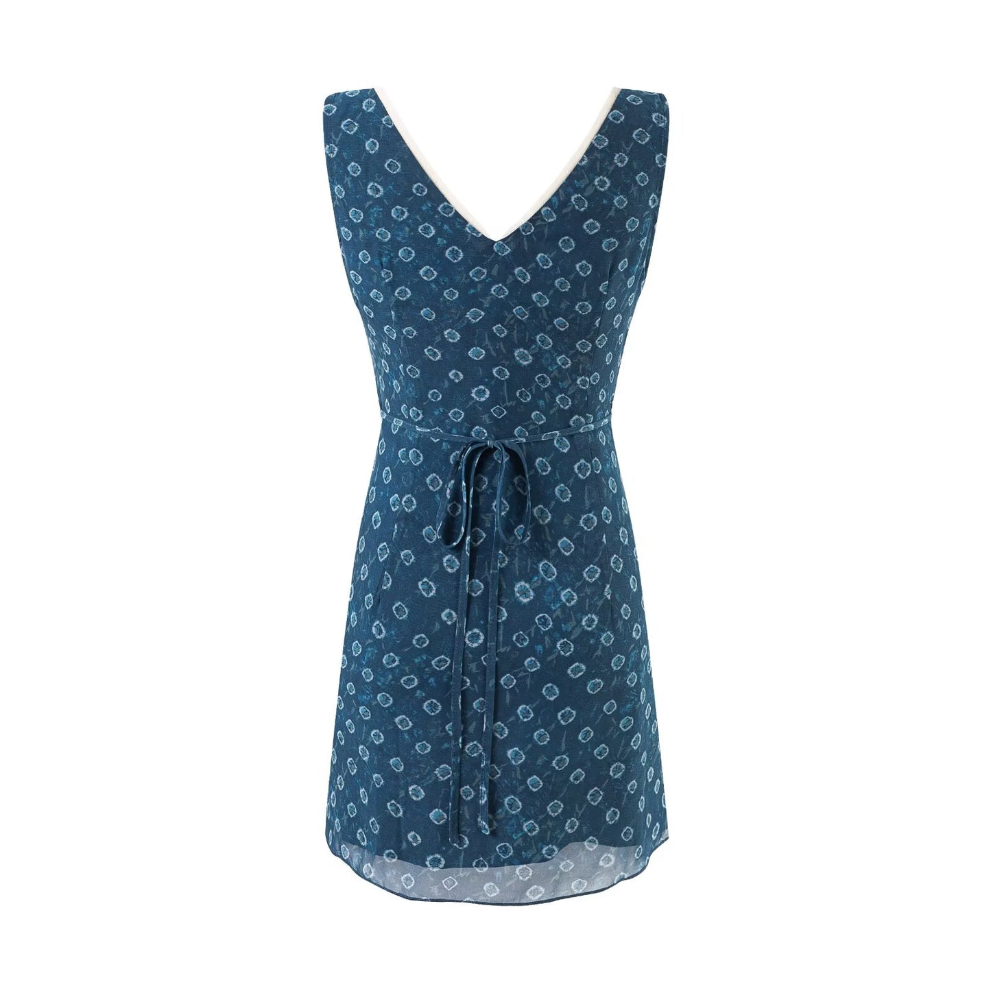 V neck Organza Patchwork Waist-Slimming Floral Dress Women Summer Waist-Controlled Slim-Fit Sleeveless Dress