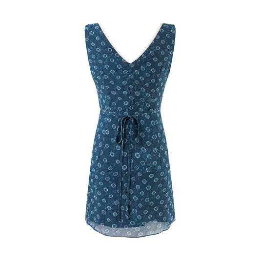 V neck Organza Patchwork Waist-Slimming Floral Dress Women Summer Waist-Controlled Slim-Fit Sleeveless Dress