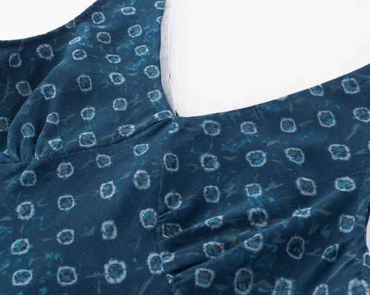 V neck Organza Patchwork Waist-Slimming Floral Dress Women Summer Waist-Controlled Slim-Fit Sleeveless Dress
