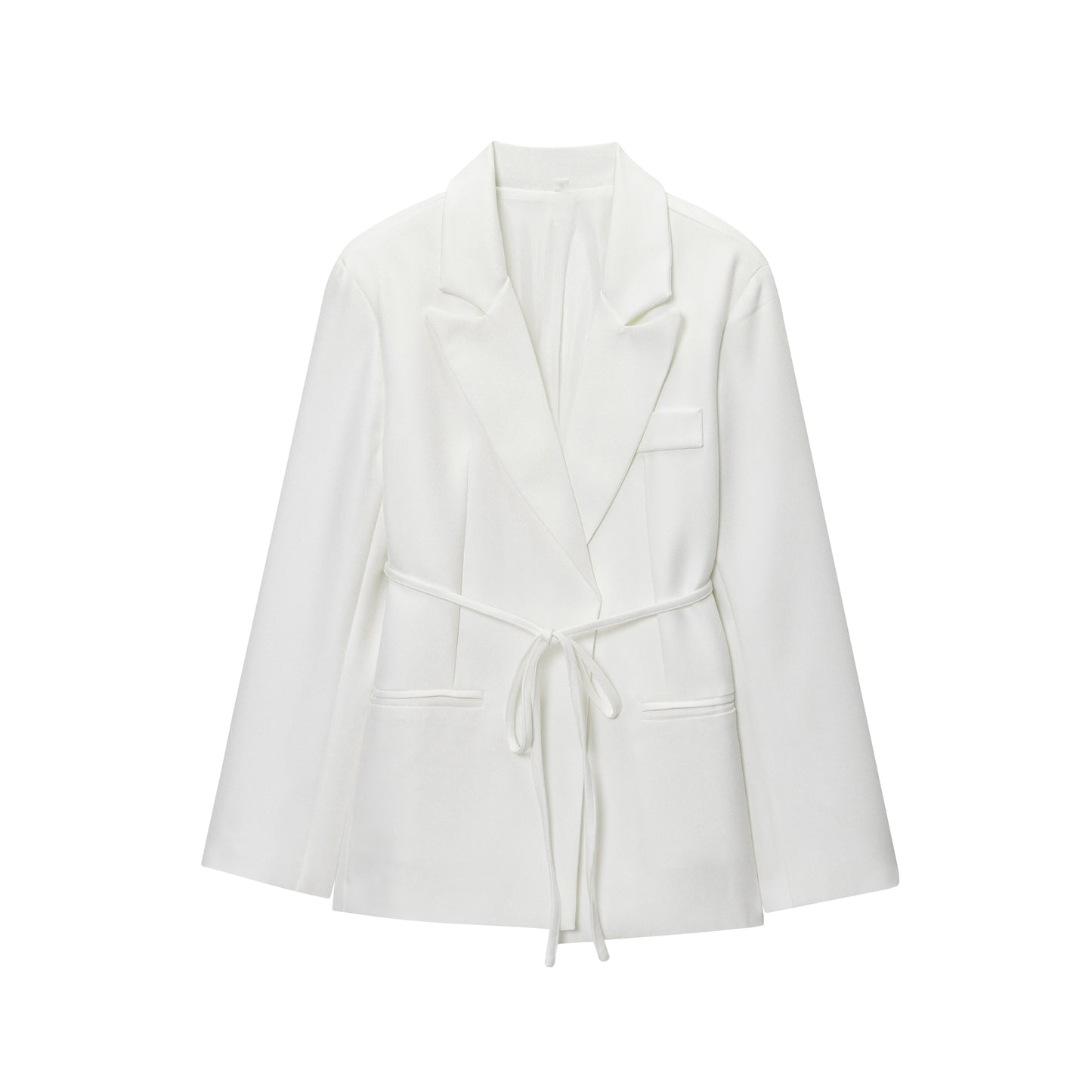 Women Clothing Fall Office Solid Color Waist Belt Linen Blend Blazer - Iyanka