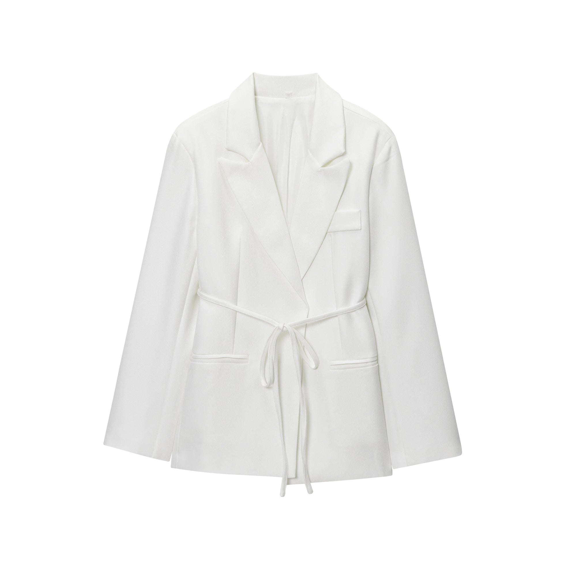 Women Clothing Fall Office Solid Color Waist Belt Linen Blend Blazer - Iyanka