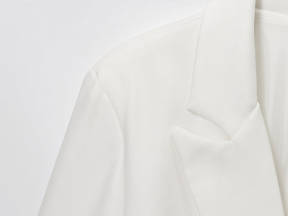 Women Clothing Fall Office Solid Color Waist Belt Linen Blend Blazer - Iyanka