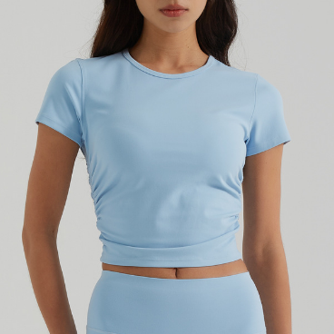 Nude Feel Yoga Clothes Women Slim Fit Pleating Stretchy Slim Fit Sports Yoga Short Sleeve Summer Breathable Workout Top - Iyanka