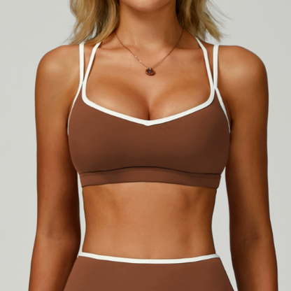 Contrast Color Nude Feel Sports Underwear Quick Drying Tight Cross Beauty Back Exercise Vest Running Fitness Sports Bra - Iyanka