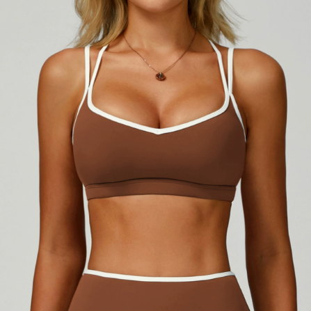 Contrast Color Nude Feel Sports Underwear Quick Drying Tight Cross Beauty Back Exercise Vest Running Fitness Sports Bra - Iyanka