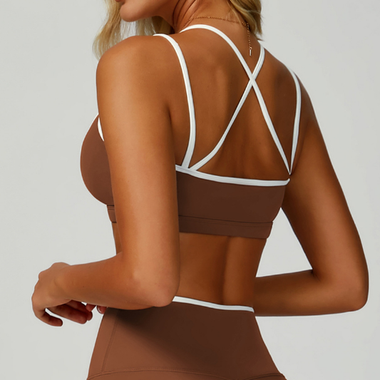 Contrast Color Nude Feel Sports Underwear Quick Drying Tight Cross Beauty Back Exercise Vest Running Fitness Sports Bra - Iyanka