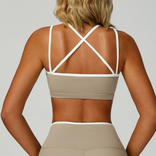 Contrast Color Nude Feel Sports Underwear Quick Drying Tight Cross Beauty Back Exercise Vest Running Fitness Sports Bra - Iyanka