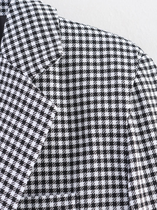 Women Autumn Plaid Double Breasted Coat Personalized Blazers - Iyanka