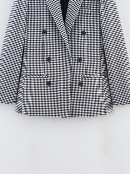 Women Autumn Plaid Double Breasted Coat Personalized Blazers - Iyanka