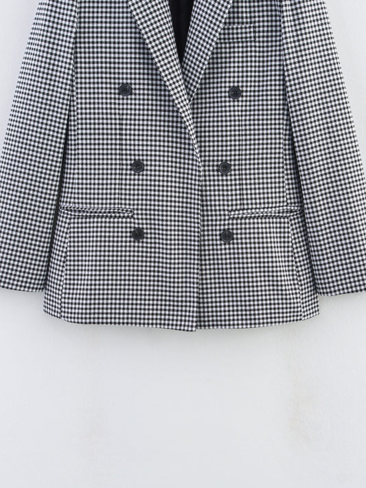 Women Autumn Plaid Double Breasted Coat Personalized Blazers - Iyanka
