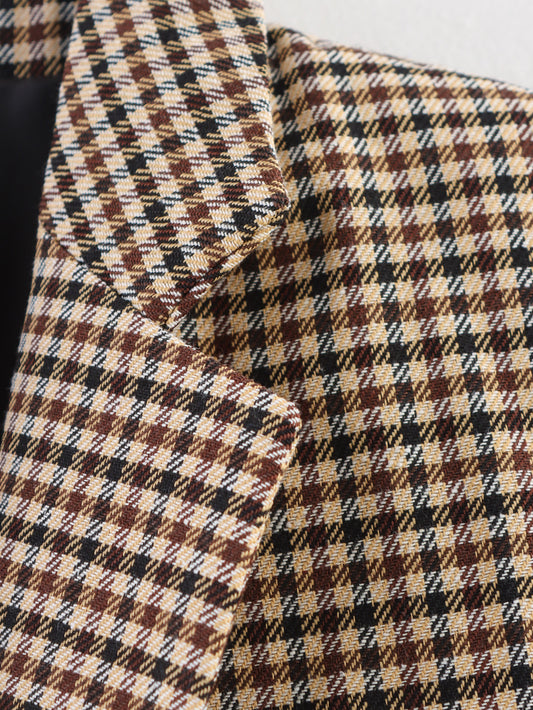 Women Autumn Plaid Double Breasted Coat Personalized Blazers - Iyanka
