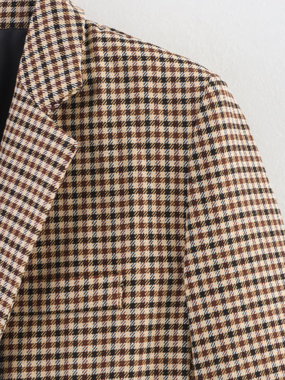 Women Autumn Plaid Double Breasted Coat Personalized Blazers - Iyanka