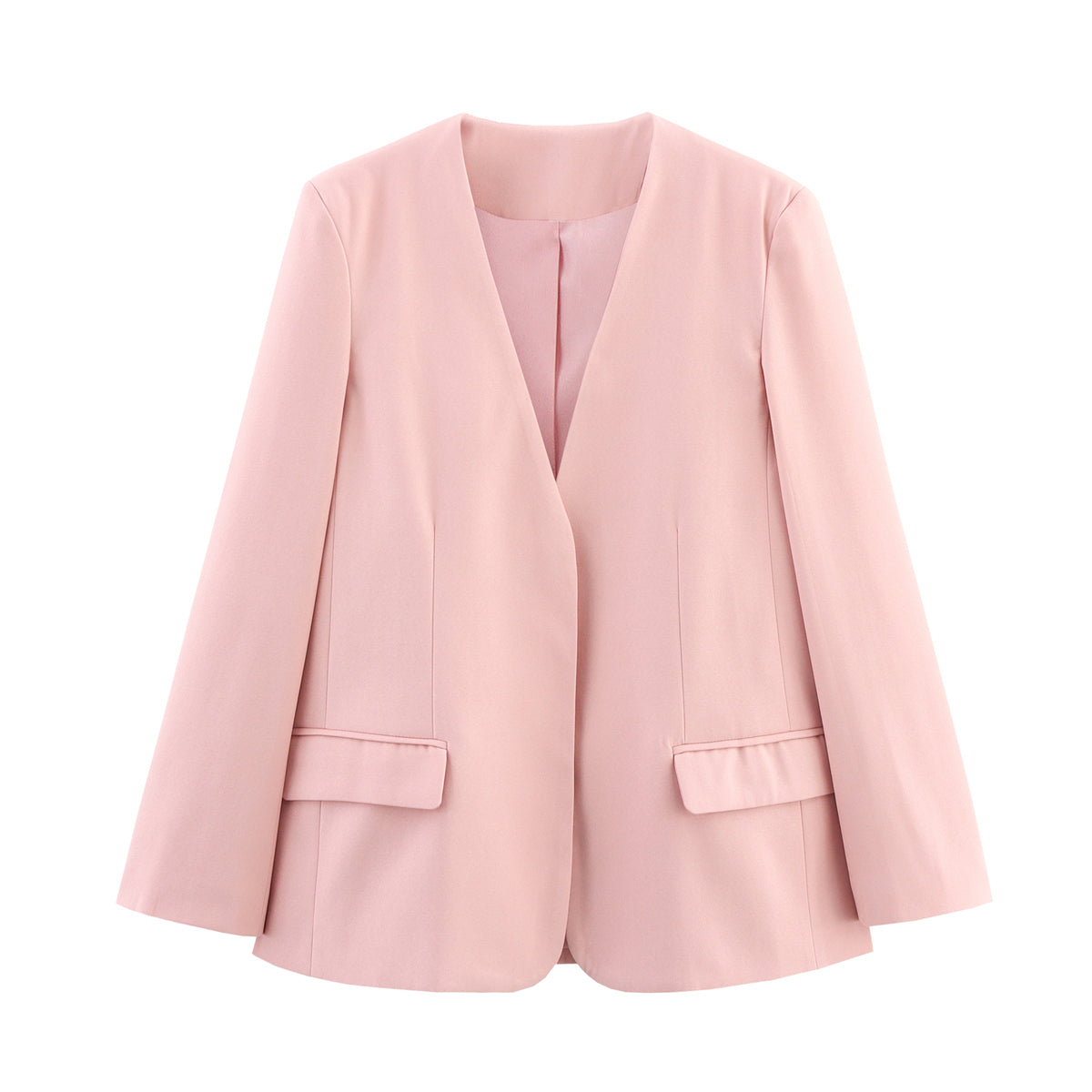 Women Clothing Summer Simple Elegant Collarless Loose Pink Blazer - Iyanka