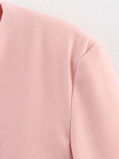 Women Clothing Summer Simple Elegant Collarless Loose Pink Blazer - Iyanka