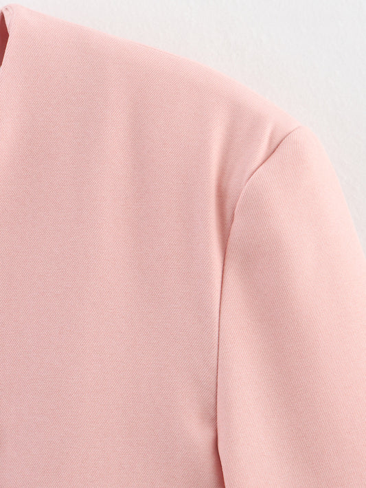 Women Clothing Summer Simple Elegant Collarless Loose Pink Blazer - Iyanka
