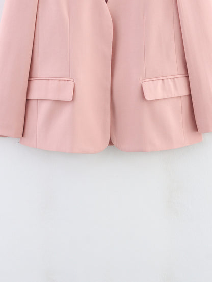 Women Clothing Summer Simple Elegant Collarless Loose Pink Blazer - Iyanka