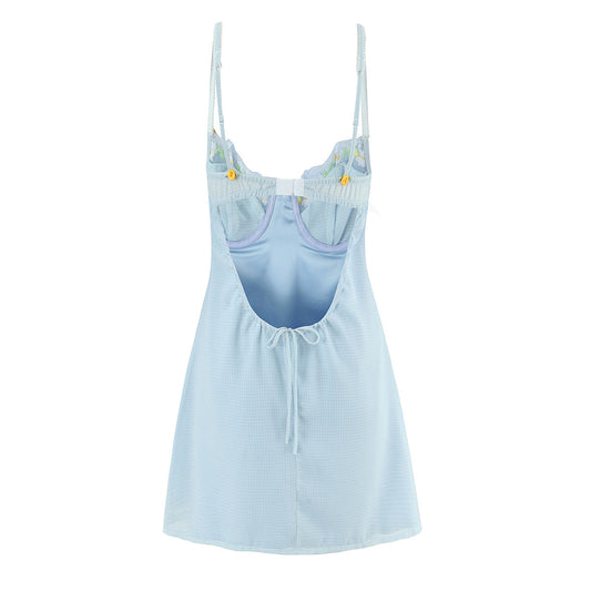 Summer Sexy Blue Nightgown Sexy Satin Casual Slip Dress