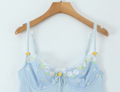 Summer Sexy Blue Nightgown Sexy Satin Casual Slip Dress