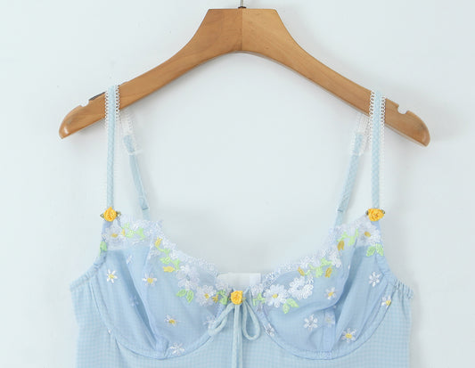 Summer Sexy Blue Nightgown Sexy Satin Casual Slip Dress