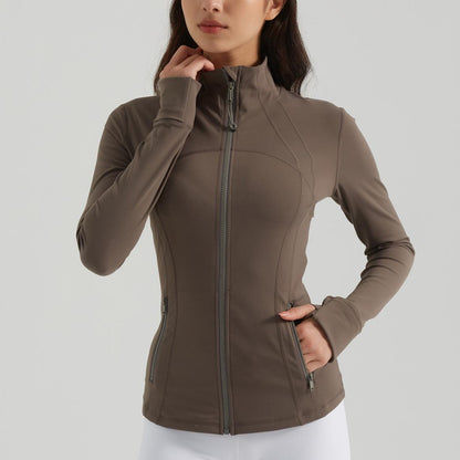 Yoga Clothes Coat Women Running Cycling Sports Long Sleeve Slim Stand Collar Sports Workout Clothes Women - Iyanka
